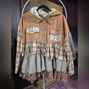 NWT Blue Velvet Patchwork Jacket with Lace Details